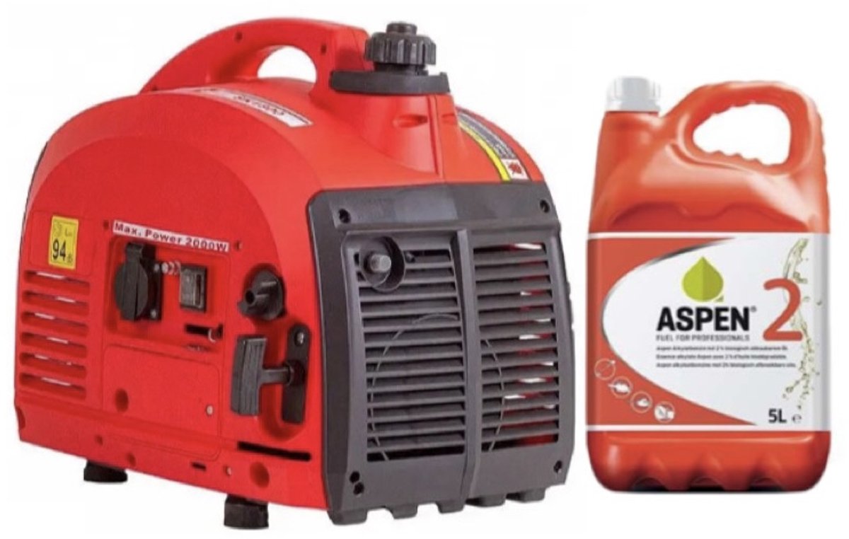 Huttenberg H2000 Aggregaat – Noodstroom Pakket – 800W Inverter Generator – Incl. 5L Aspen Benzine – Stil & Zuinig – Voor Thuis, Camping & Klussen