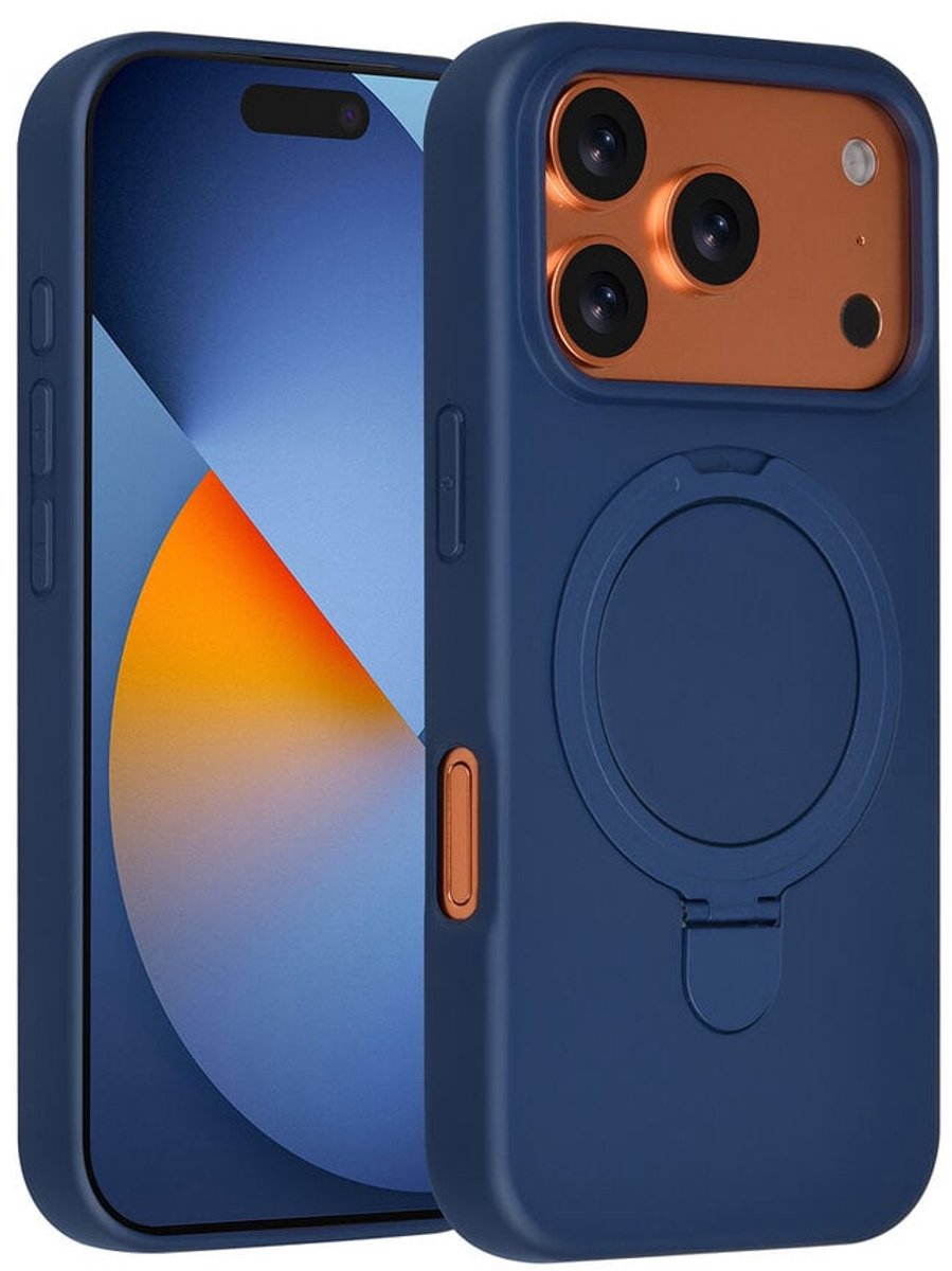 TUNIQ Back cover iPhone 17 Pro - Magsafe met Ringstand - Navy Blauw - Verhoogde randen voor extra bescherming