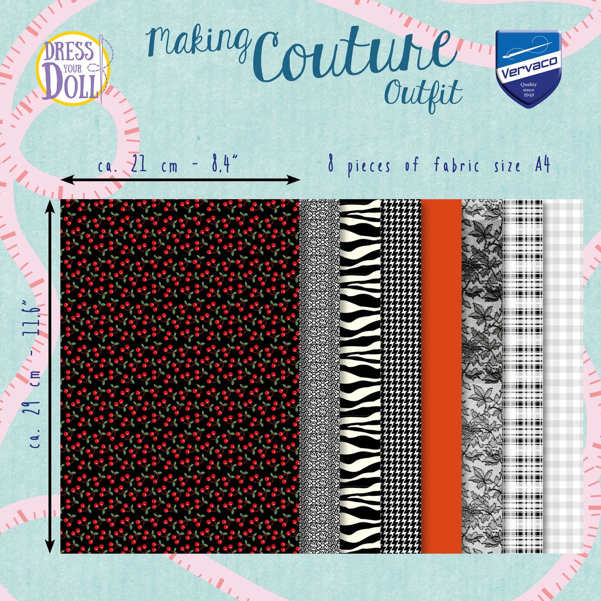 Dress Your Doll - Making Couture Fabric Set kit Cherry - Set van 8 stukken stof - PN-0164678