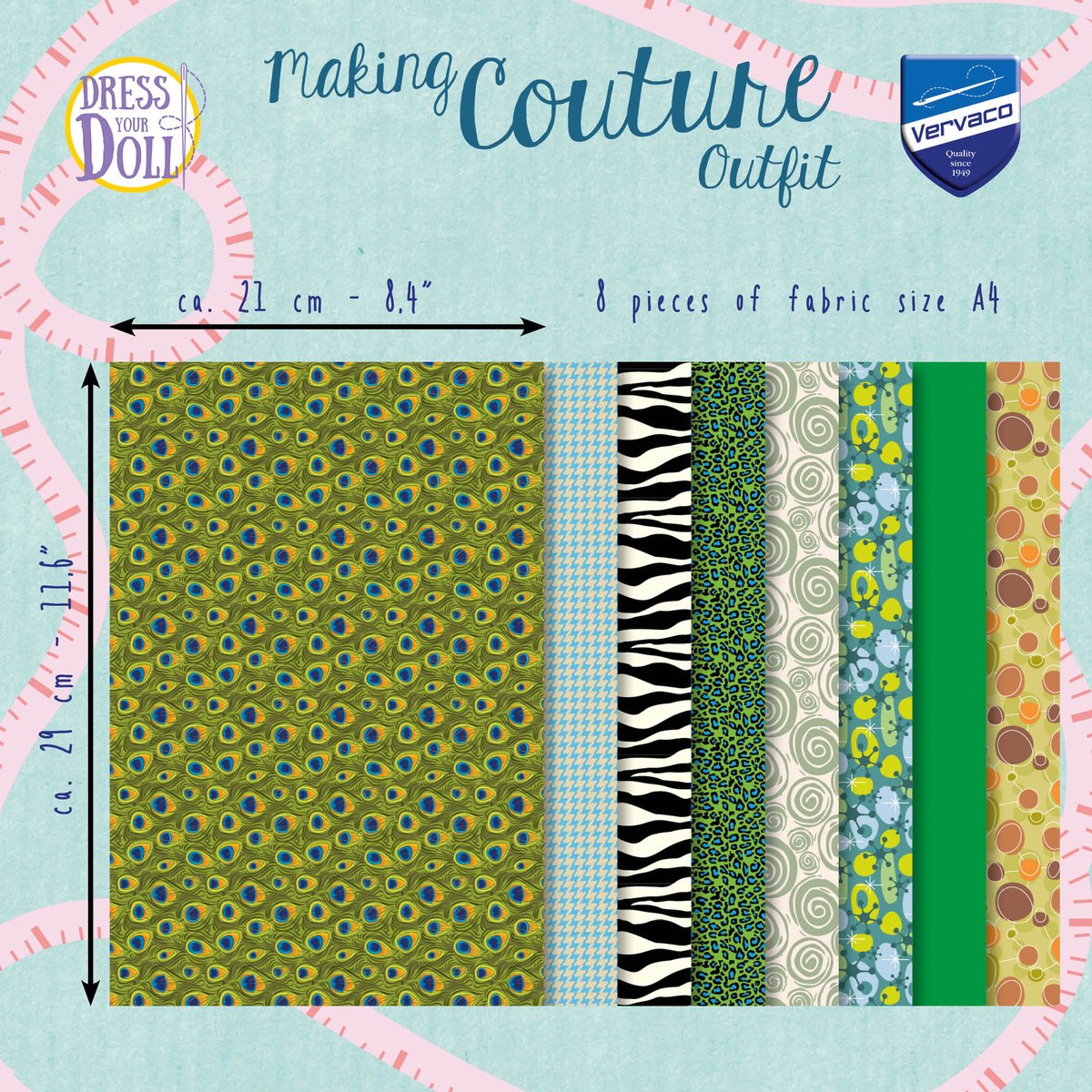 Dress Your Doll - Making Couture Fabric Set kit Greens - Set van 8 stukken stof - PN-0164674