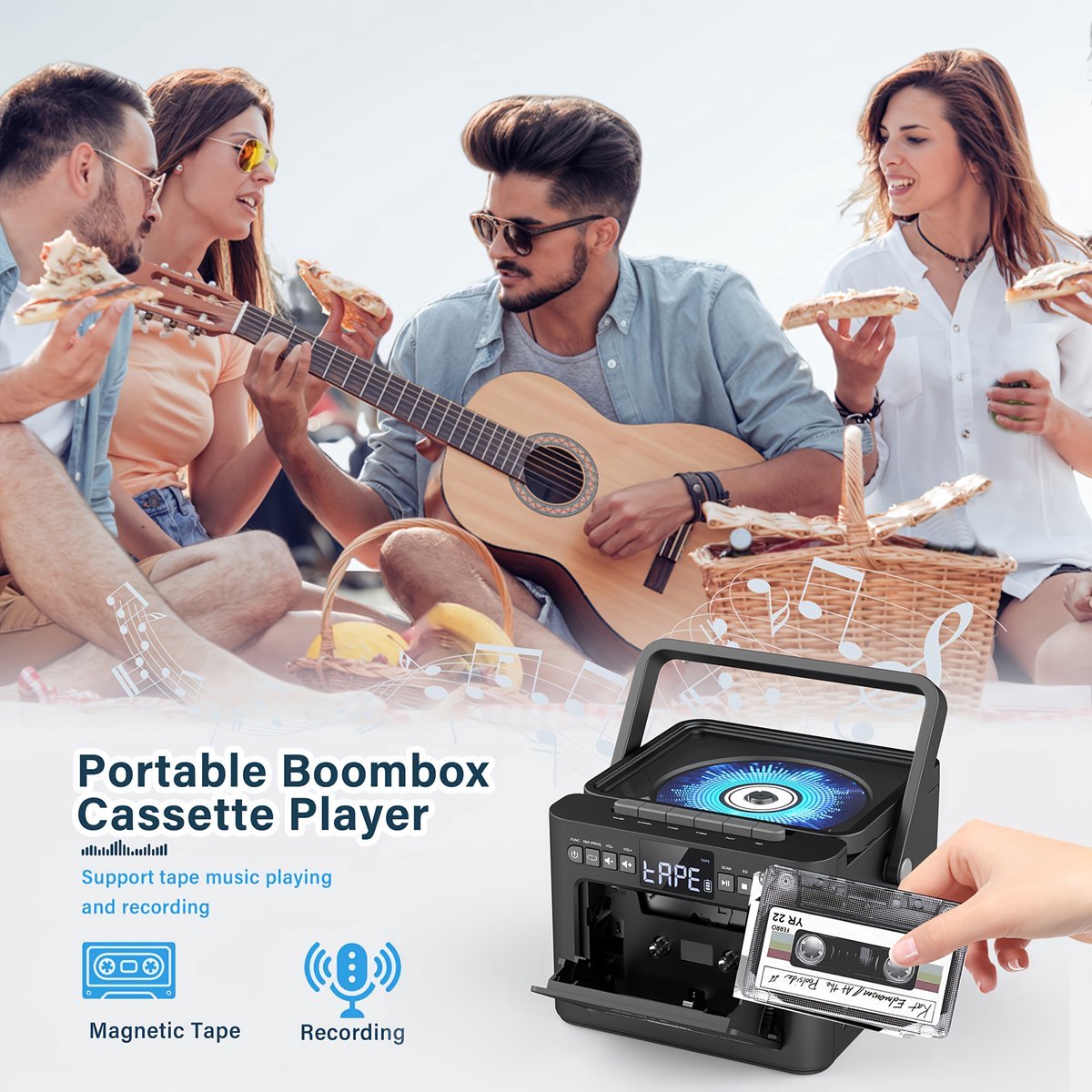Retro CD-Cassette Speler - 5000mAh Accu - Draagbare Boombox thumbnail 4