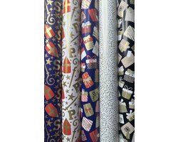 Product afbeelding van Charm & Chic - 5 rollen Sinterklaas en kerstpapier – Inpakpapier – Luxe Print – Duurzaam Materiaal – 70×200 cm