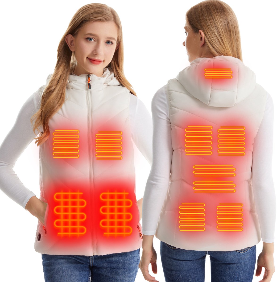 MEETHOO Verwarmd Vest Dames Gewatteerde Elektrische Bodywarmer Verwarmde Bodywarmer USB Powerbank niet inbegrepen- -3XL Wit