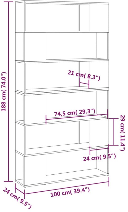 vidaXL Bibliothèque Séparateur de pièce - 100 x 24 x 188 cm - Wit - Armoire
