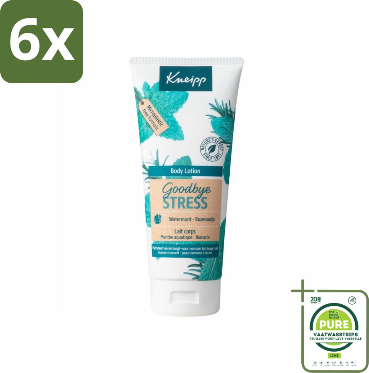 Kneipp Bodylotion – Watermunt & Rozemarijn – 200 ml - Voordeelverpakking - 6 stuks - Bodylotion - Stressvermindering
