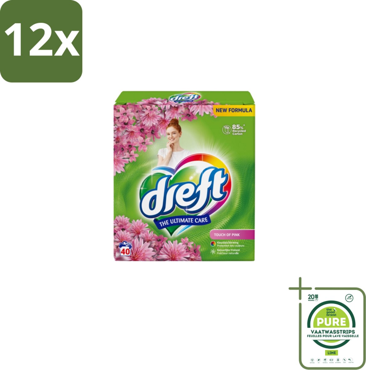 Dreft – Touch Pink – Poeder Wasmiddel – 2,6 kg – 40 wasbeurten - Voordeelverpakking - 12 stuks - Wasmiddel poeder - Wasmiddel voor kleding