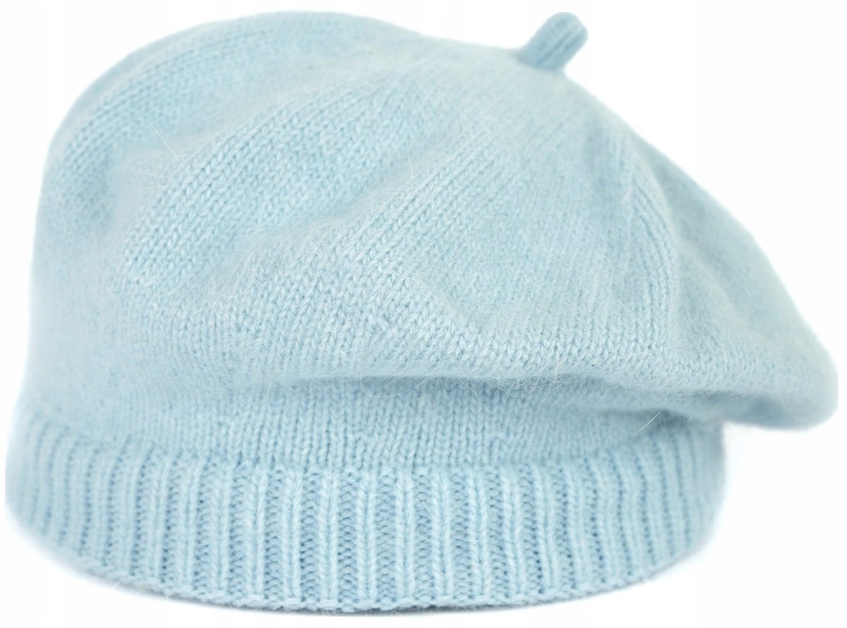 Dames Angora Baret - Zachte Blauwe Baret met Antenne