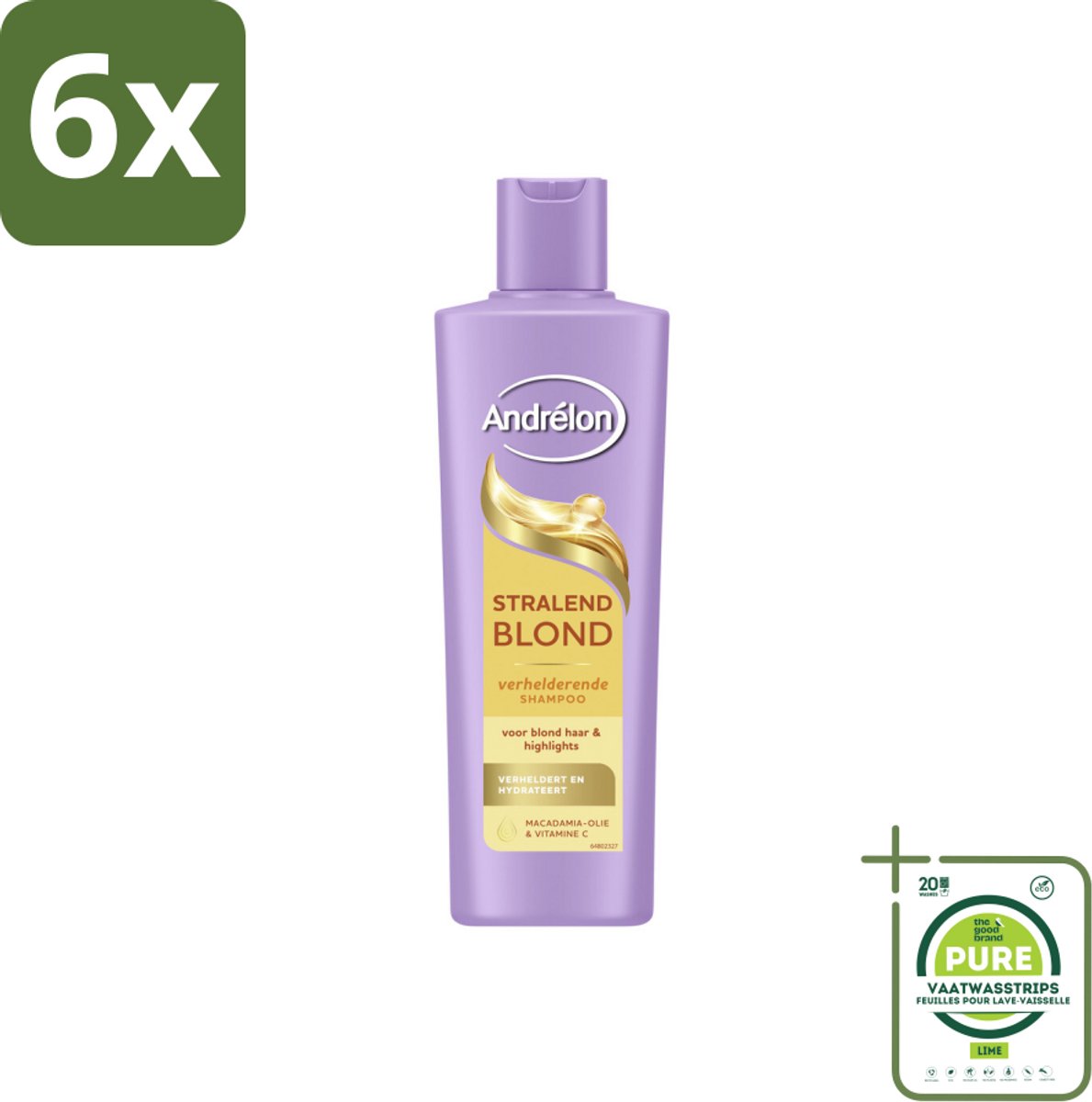 Andrélon – Shampoo – Stralend Blond – 250 ml - Voordeelverpakking - 6 stuks - Blond haar - Glans