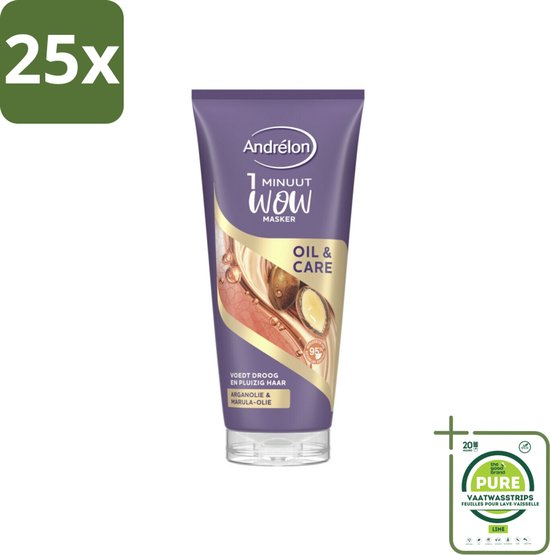 25 x Andrélon - Oil & Care - Haarmasker - 180 ml - Grootverpakking - Haar Masker - Droog Haar - Pluizig Haar - Haarmasker Arganolie - Haarmasker Marulaolie