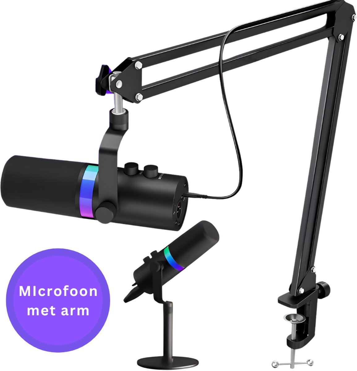 Truskore USB Gaming Microfoon Met Arm - RGB - PC Gaming - Geschikt voor PC/PS4/PS5/MAC - Podcast - Streaming - Luxe Microfoon -Zwart