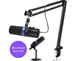 Truskore USB Gaming Microfoon Met Arm – RGB – PC Gaming – Geschikt voor PC/PS4/PS5/MAC – Podcast – Streaming – Luxe Microfoon -Zwart