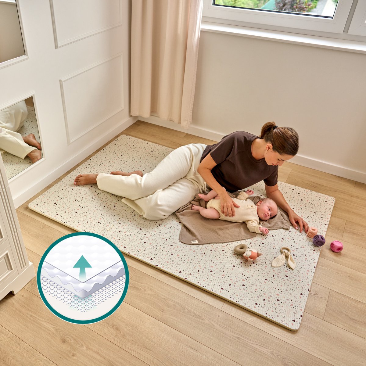 Yoka Speelmat Baby – Premium Speelkleed Foam – Veilig & Zacht – Dubbelzijdig Vloerpuzzel – Opvouwbaar + Opbergtas – voor Binnen & Buiten – Speeltapijt – Baby Speelgoed 6 3 9 1 maanden – Babygym Play Mat – Cadeau vanaf 0 jaar Mooie Beige Kraamcadeau — afbeelding 16
