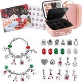 Vivva - Kerst Adventskalender - 22 Bedels & Armbanden - Make-up Tas Met LED Spiegel - Roze - ADVENTGLAMPINK