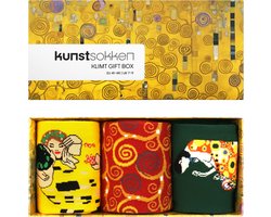 Kunst sokken - Gustav Klimt Giftbox 3-pack - Sokken Heren 41 46 - Biologisch Katoenen Sokken - funny socks happy - Vrolijke Sokken - Grappige Sokken - Sokken Cadeau