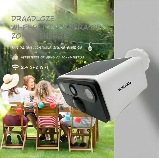 Hozard® 2K Buiten Camera met Nachtzicht - Draadloze FHD Solar Beveiligingscamera - IP66 - WiFi met App - Inc.32GB van Hozard — afbeelding 5