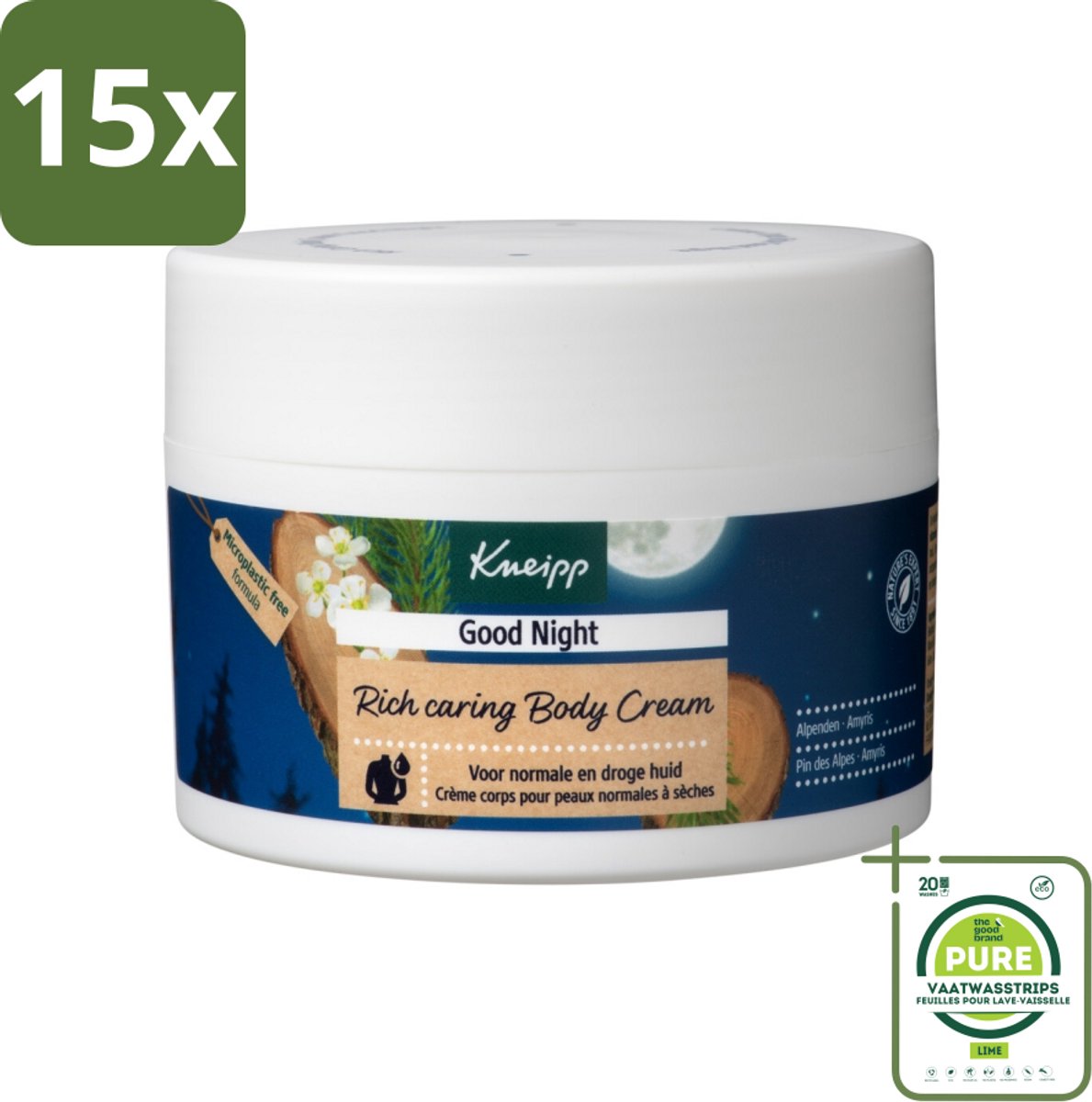 15 x Kneipp - Body crème - Good Night - Alpenden & Amyris - 200 ml - Grootverpakking - Nachtcreme - Huidverzorging - Slaap - Ontspannen - Shea Butter