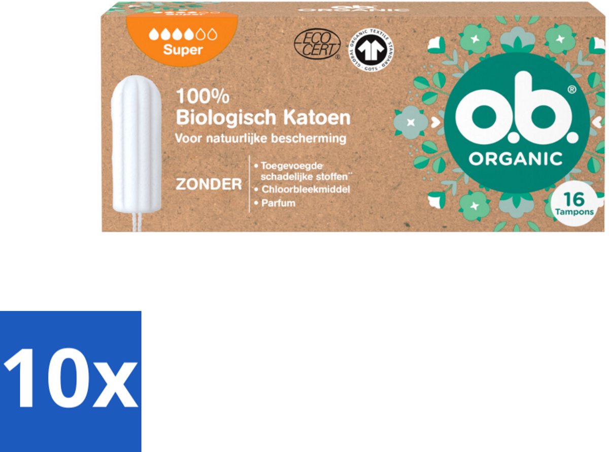 o.b. - Tampons - Organic Cotton Super - 100% Biologisch Katoen - 16 tampons - Bulkverpakking - 10 stuks