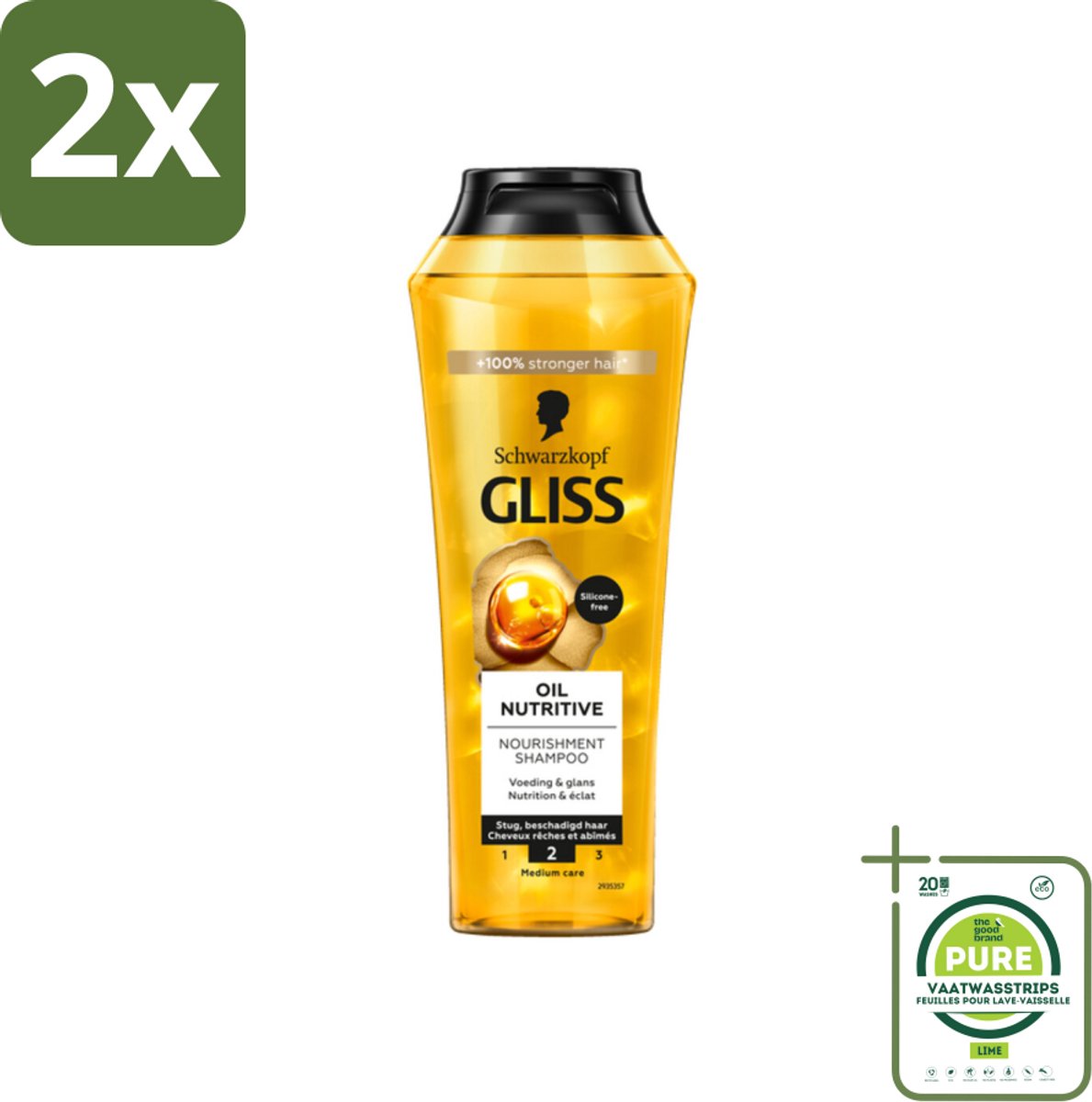 Gliss - Shampoo - Oil Nutritive - Voor Voedend en Zijdezacht Haar - 250 ml - Voordeelverpakking - 2 stuks - Glans shampoo - Voedende shampoo