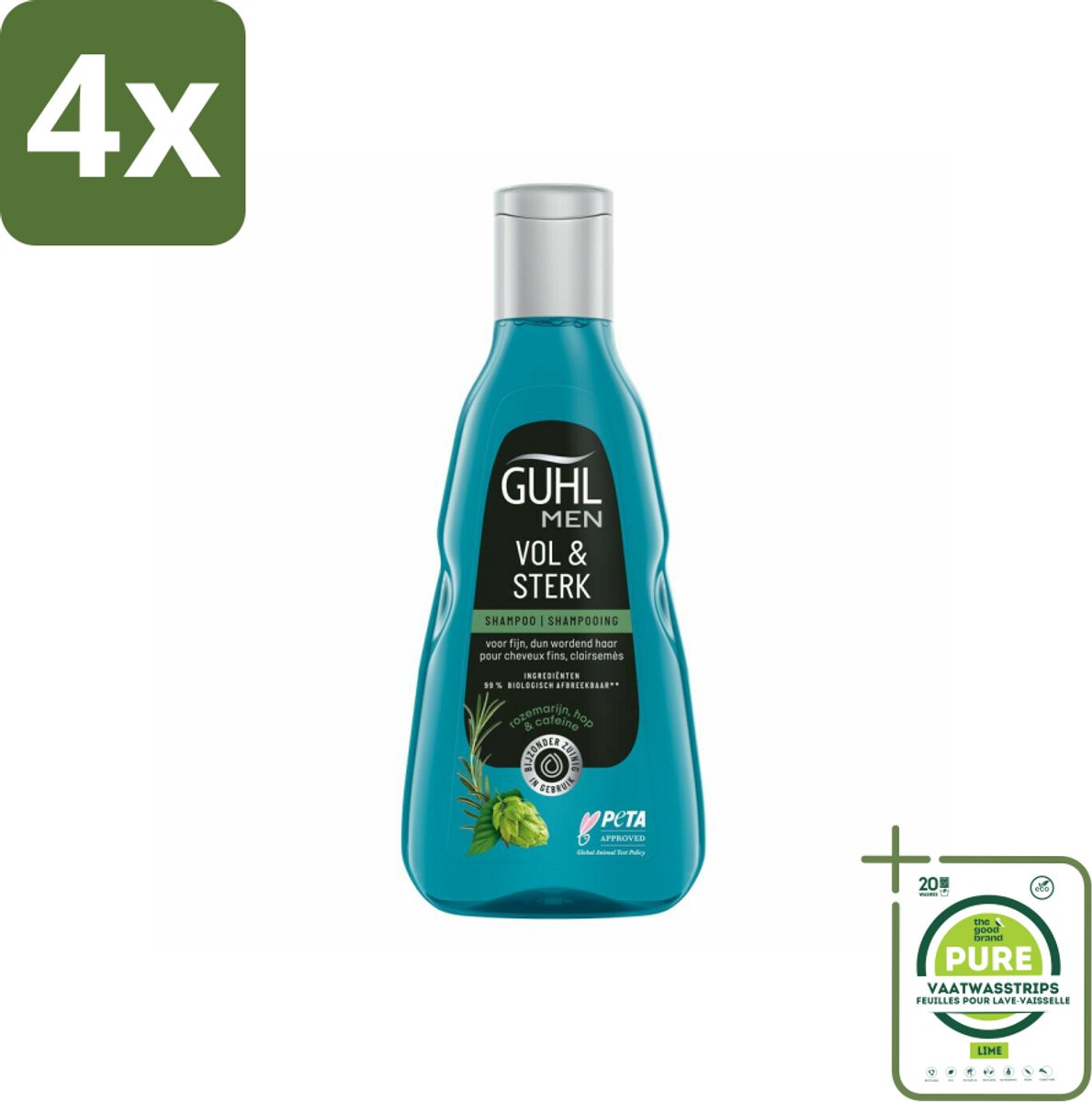 Guhl - Shampoo - Men Vol & Sterk - 250 ml - Voordeelverpakking - 4 stuks - Haarversterkend shampoo - Volume shampoo