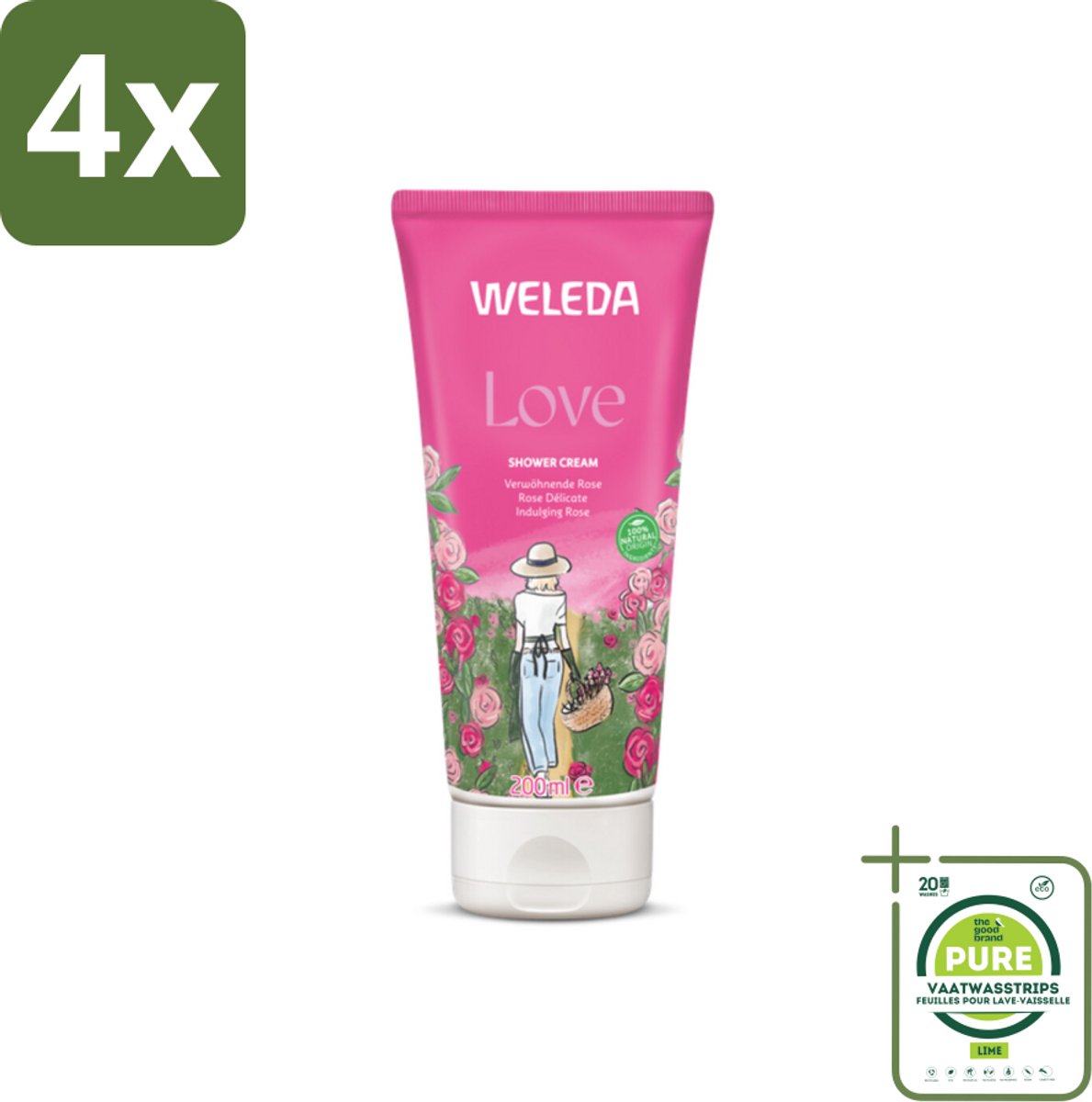 WELEDA - Douchecrème Aroma Shower Love - 200 ml - Voordeelverpakking - 4 stuks - Douchecrème - Natuurlijke douche