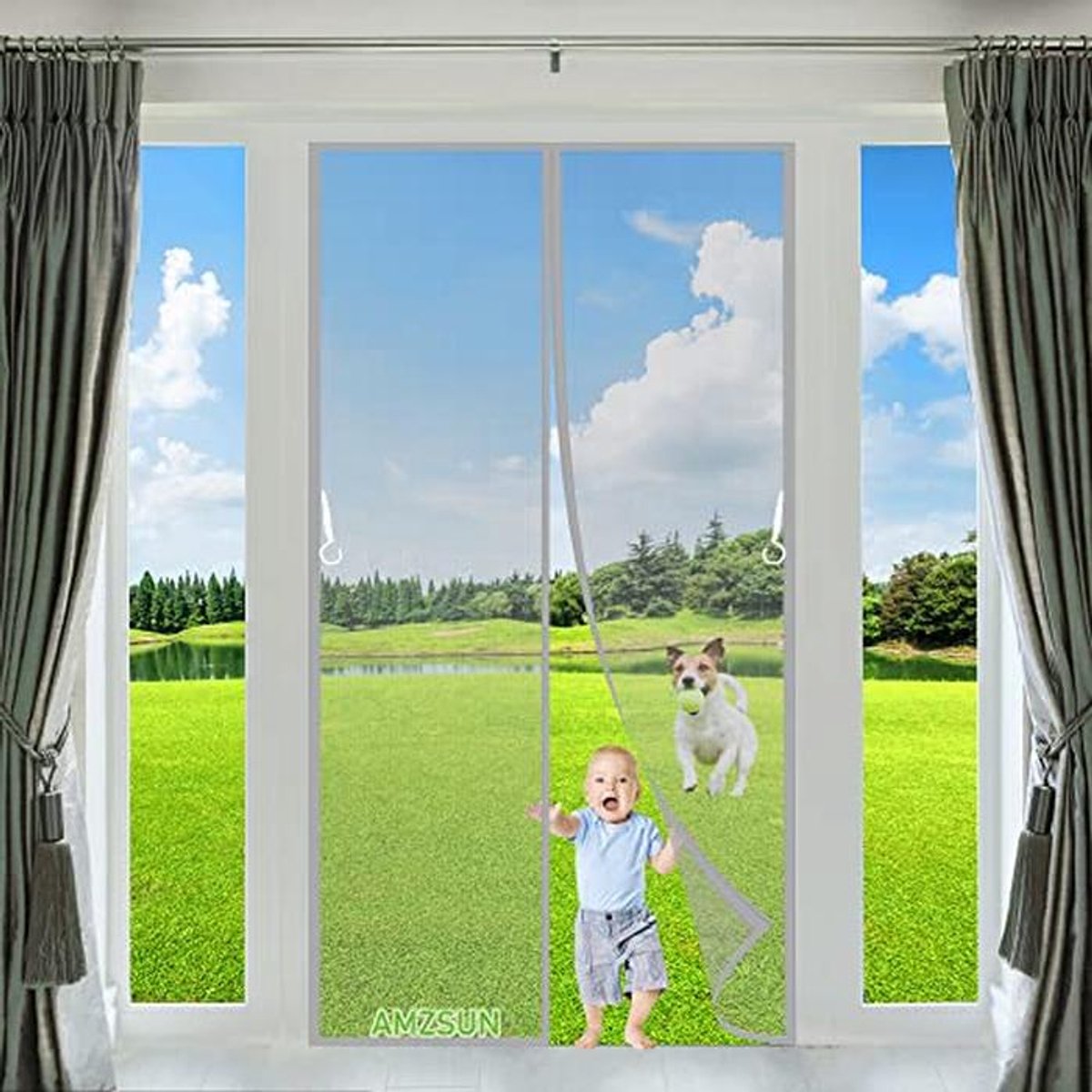 Magnetische Hordeur voor Deuren 95x215cm - Zelfsluitende Vliegenhor met Klevende Band voor Gemakkelijk Toegang