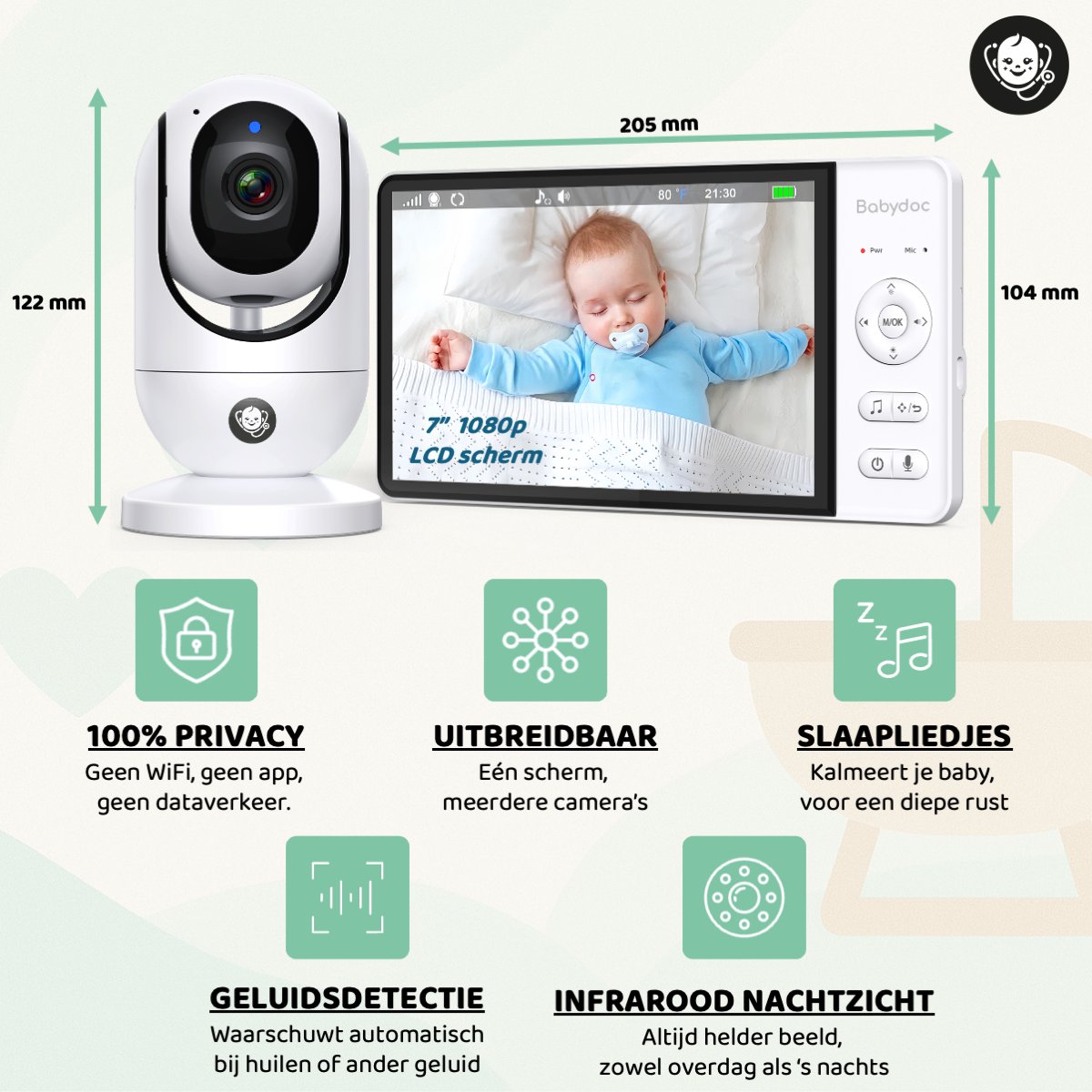 Babydoc VisionCare Plus 7-inch 720p-babyfoon thumbnail 2