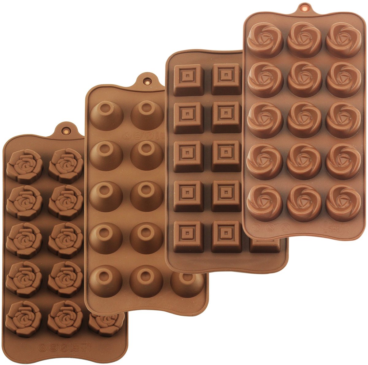 Unyqoos® Set van vier veelzijdige siliconen gietvormen voor chocolade en ijs