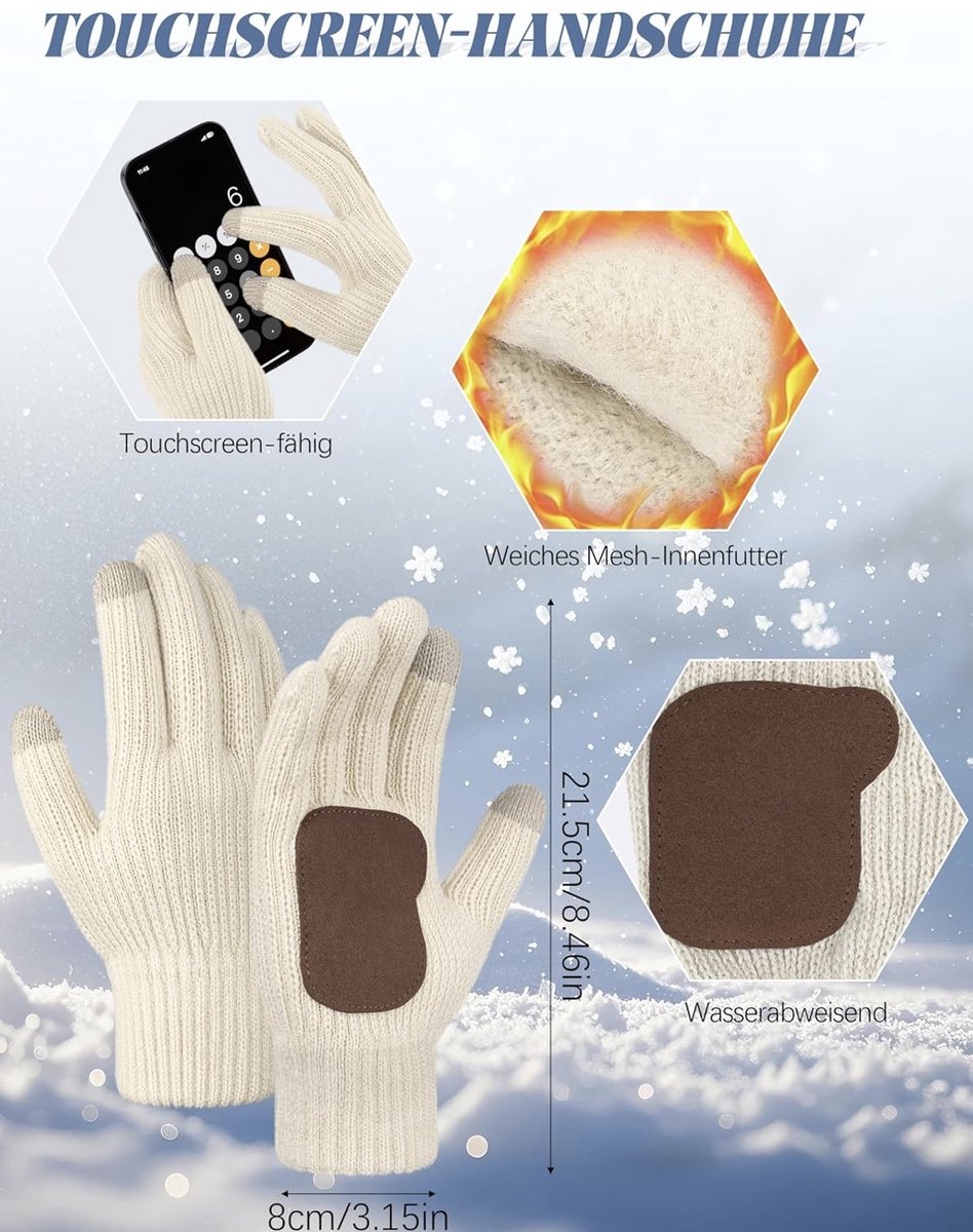 Dames Winter Set 3-in-1 Muts Lange Sjaal En Touchscreen Handschoenen Met Pompon Warm En Zacht Accessoires Voor Koud Weer Wit Cadeau Idee — cadeau in Mode & Accessoires - foto 3