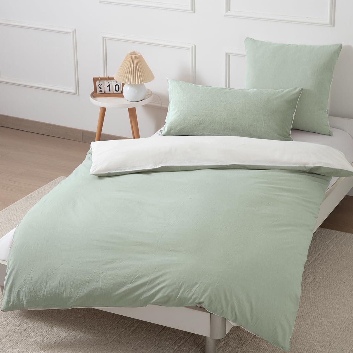 Unyqoos Elegante en Comfortabele Beddengoedset van Katoen met Ritssluiting Saliegroen/Wit