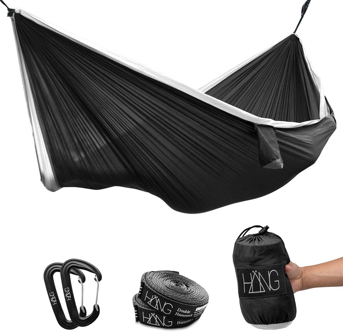Dubbele Parachute Zijden Hangmat 300x170cm – 200kg Draagkracht & Ophangsysteem