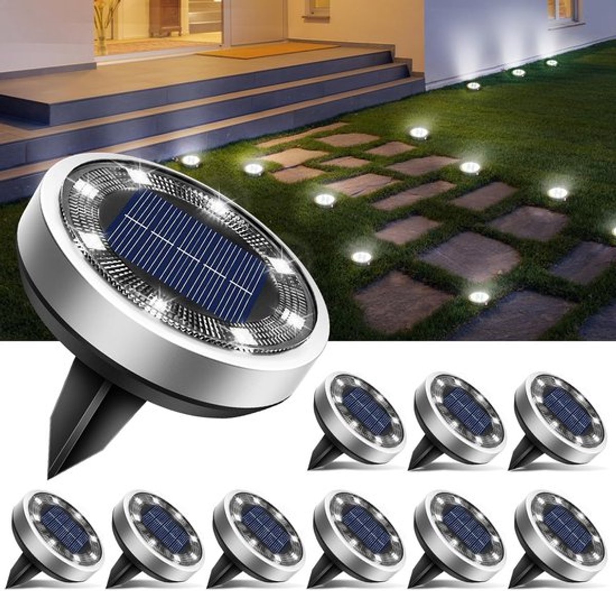 10 x LED Solar Grondspot - Solar Tuinverlichting - Buitenlamp - Wit licht