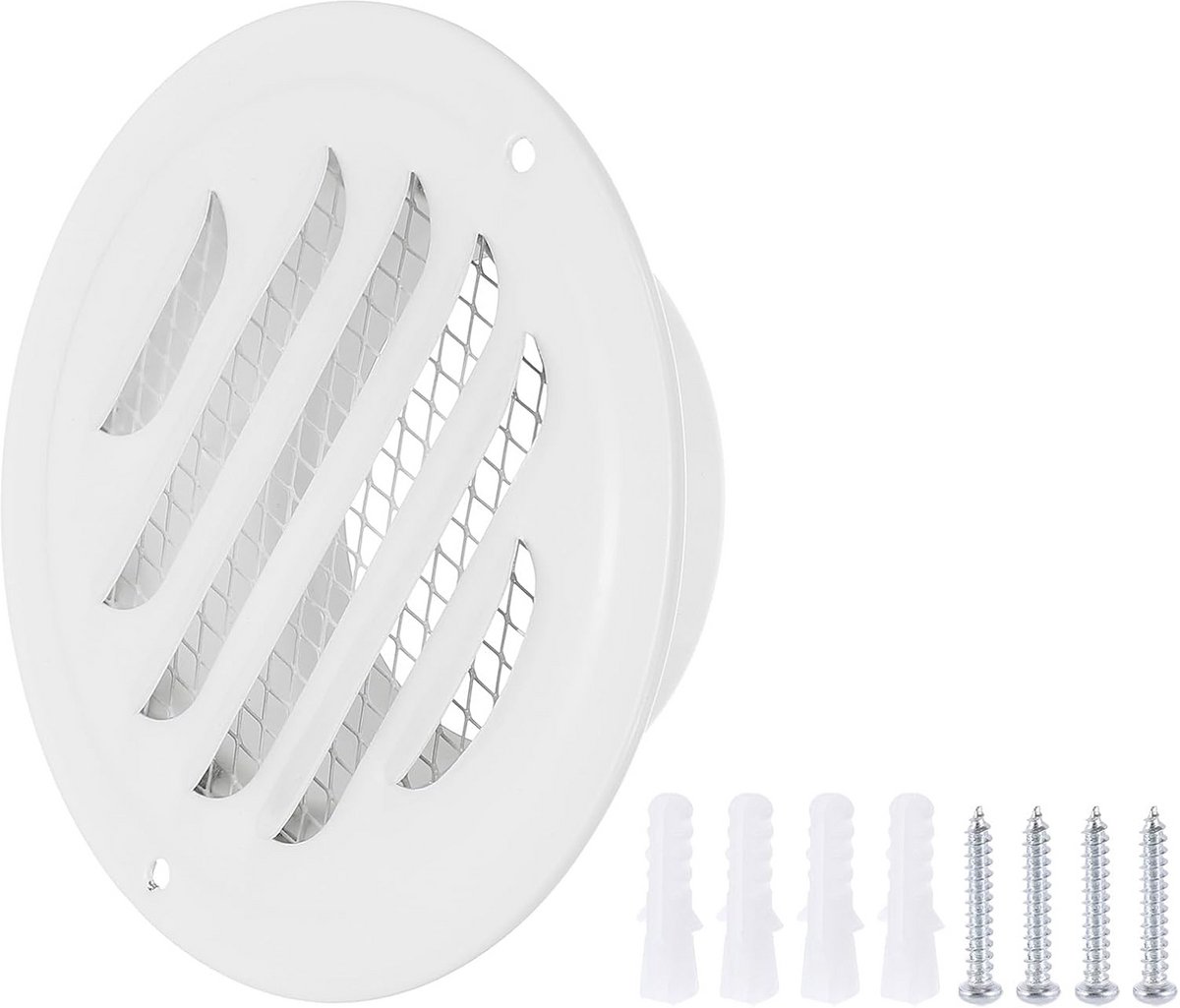 Ronde RVS Ventilatieopening 75mm/3 Inch - Wandrooster met Gaas en Lamellen - Wit