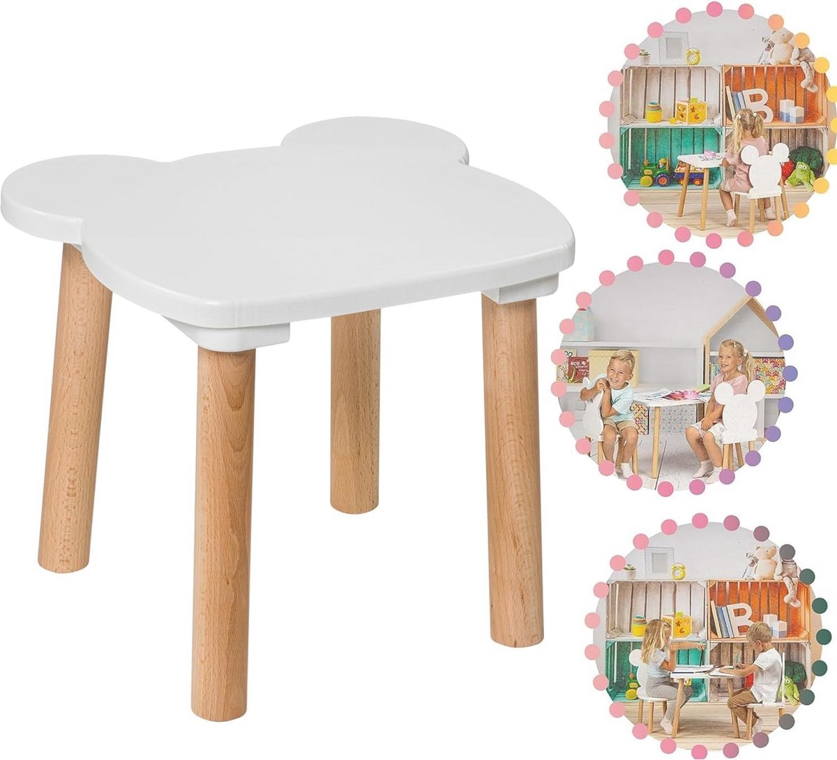 Kleine Houten Kinderstoel - Witte Zitkruk voor Kinderen 27 x 30 x 27 cm