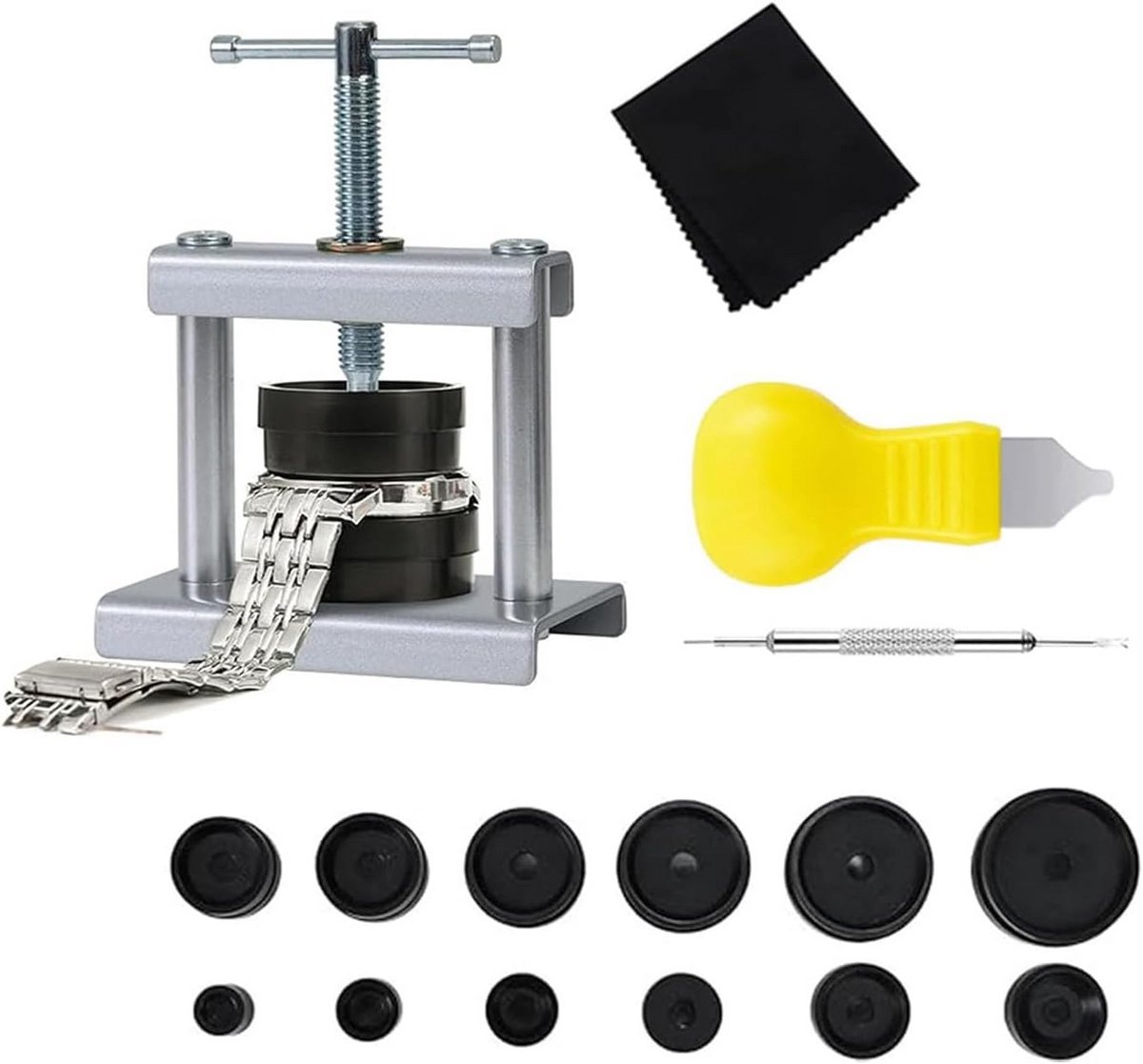 Horlogepersset voor reparatie van horloges met 12 drukplaten en gereedschap
