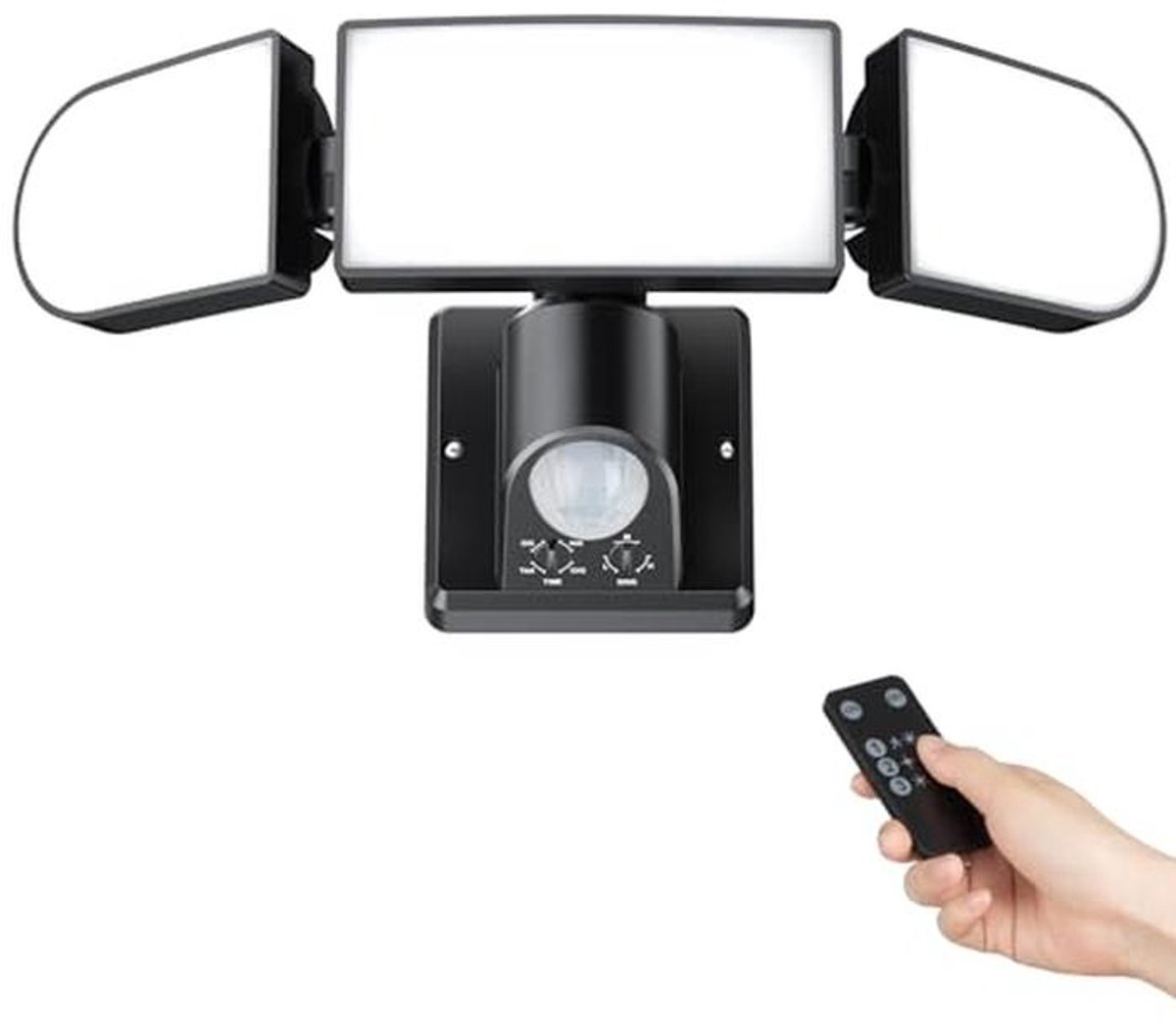 LED-spot met Bewegingssensor voor Buiten - 35W, 5000 Lumen, Verstelbare 3-Kop Schijnwerper, IP65 Waterdicht voor Tuin en Garage