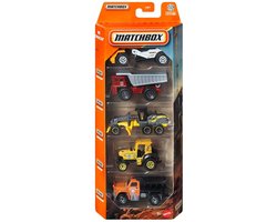 MATCHBOX 5 IN BOX MBX CONTRUCTION METAL (1:64) ROAD SCRAPER, TURF HAULER, GROUND GRINDER, TRACTOR KING, PLOW MASTER 6000