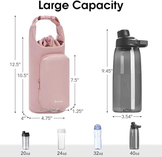 1 stuk - Draagtas voor waterfles - roze - Draagbare Waterfles Houder Tas - Waterfles Draagtas voor Wandelen Camping - Flessenhouder - Flessendrager - Drinkfleshouder — afbeelding 2