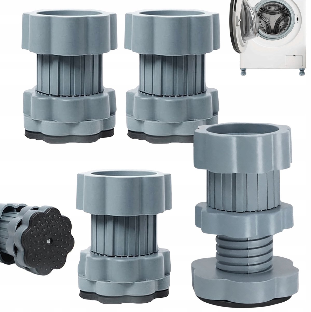 Wasmachine Verhoging - Droger Verhoging - meubelverhogingskussens - Set van 4 Verstelbare Poorten - Hoogte 7-10cm - Trillingsdempend & Antislip - Voor Wasmachine, Koelkast & Meubels