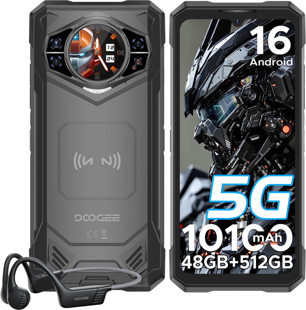 DOOGEE S200 X 5G VIP - AI telefoon- Robuuste Smartphone - 48 GB RAM + 512 GB ROM / 2 TB TF - Android 16 - 10100 mAh / 33 W - 6,72 inch FHD+ 120 Hz-scherm - 100 megapixelcamera + 1,32 inch AMOLED - NFC- WiFi 6 - Gezichtsherkenning - GPS - Zwart