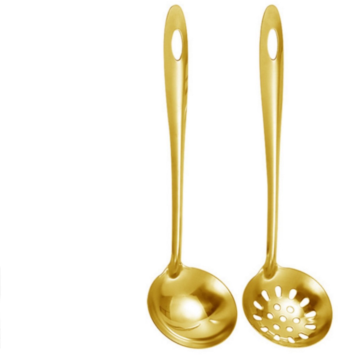 2 stuks - Pollepel- en zeefset - Roestvrij staal - Pollepel met lange steel en sauslepel - Geschikt voor gebruik in de keuken, bij hotpot en in restaurants - Opscheplepel - gouden