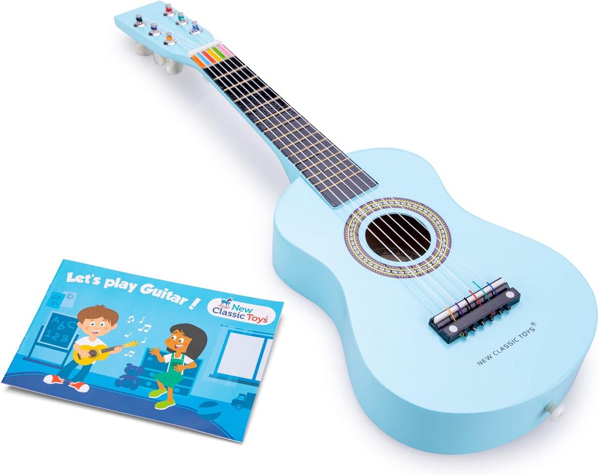 Houten Speelgoed Gitaar Blauw voor Kinderen - Inclusief Band en Handleiding