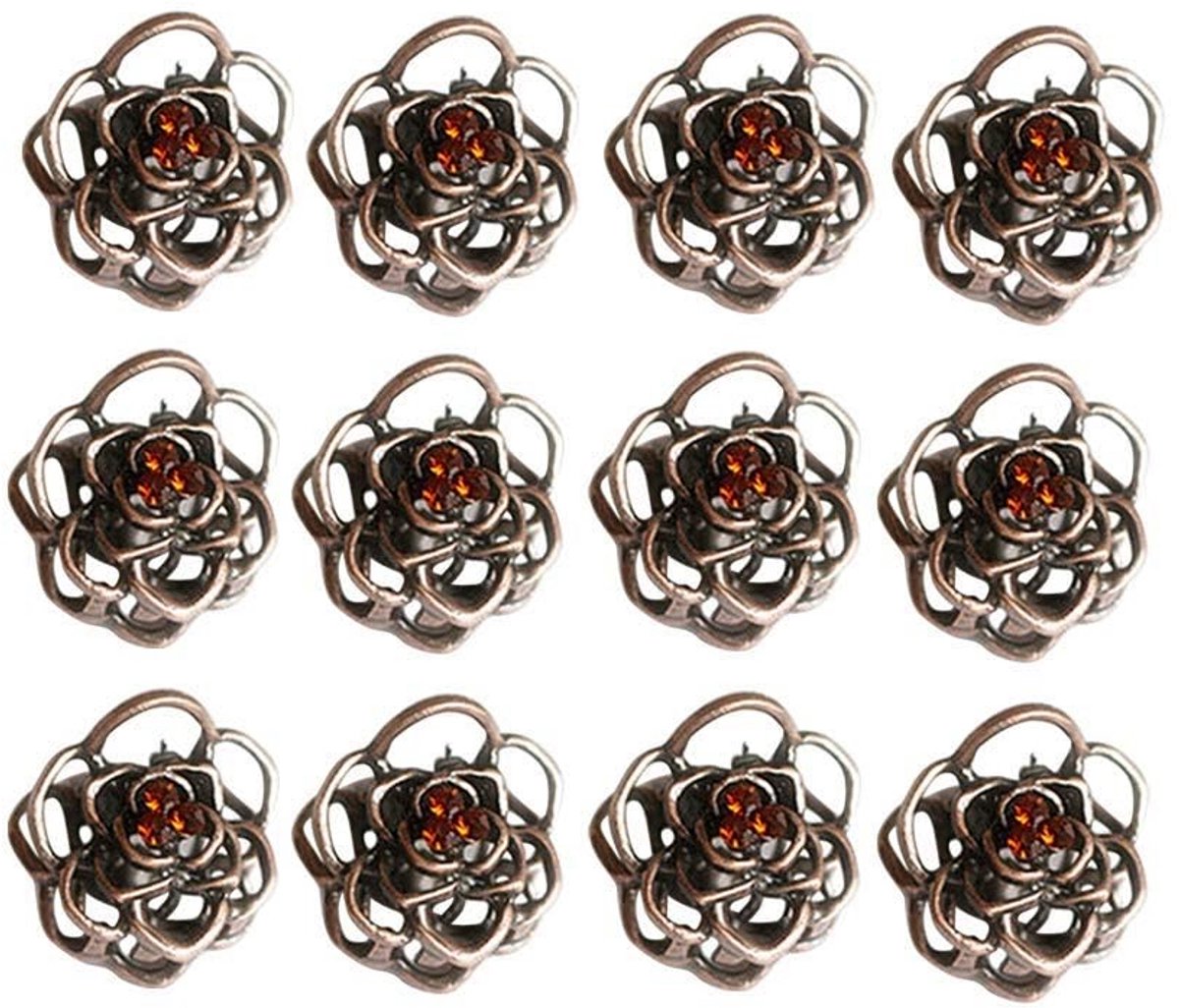 12x Vintage Koperen Holle Roos Mini Haarspeldjes voor Dames en Meisjes
