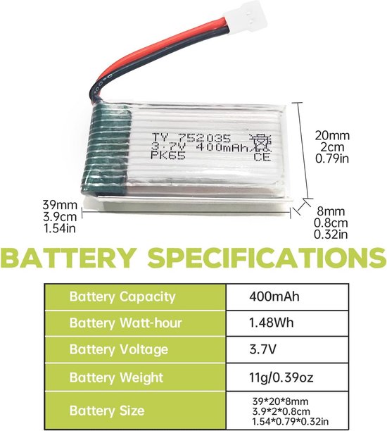 AMZZN 5 pièces 3,7V 800mAh 30C Molex Plug Lipo Batterie avec Chargeur 5 en 1 pour Drone télécommandé SYMA X5C X5SW H5C V931 U45W SS40, Compatible avec la Plupart des quadcopters