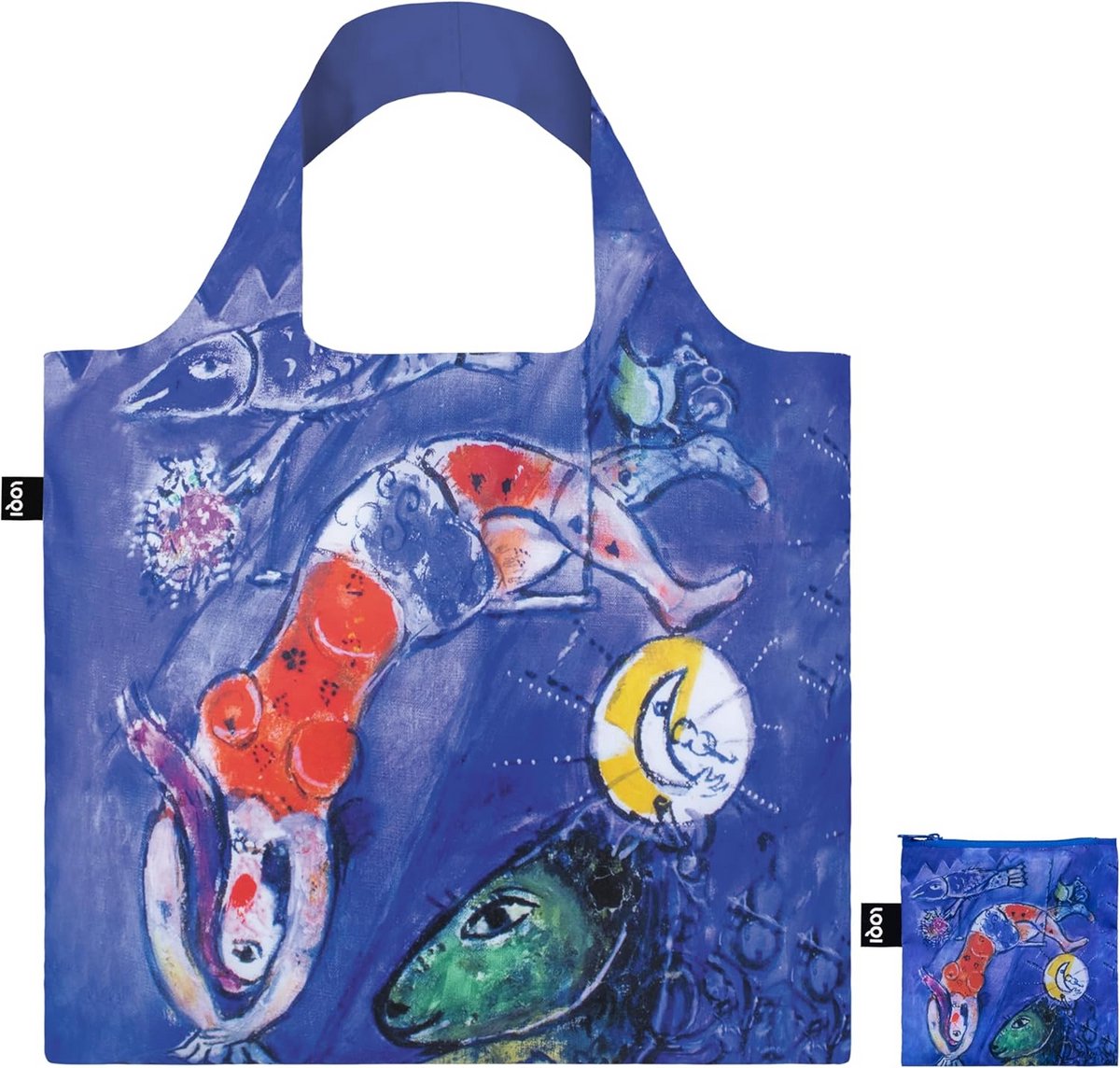 Kunsttas Blauwe Cirkus van Chagall - Vrolijke Tote Bag met Circusprints