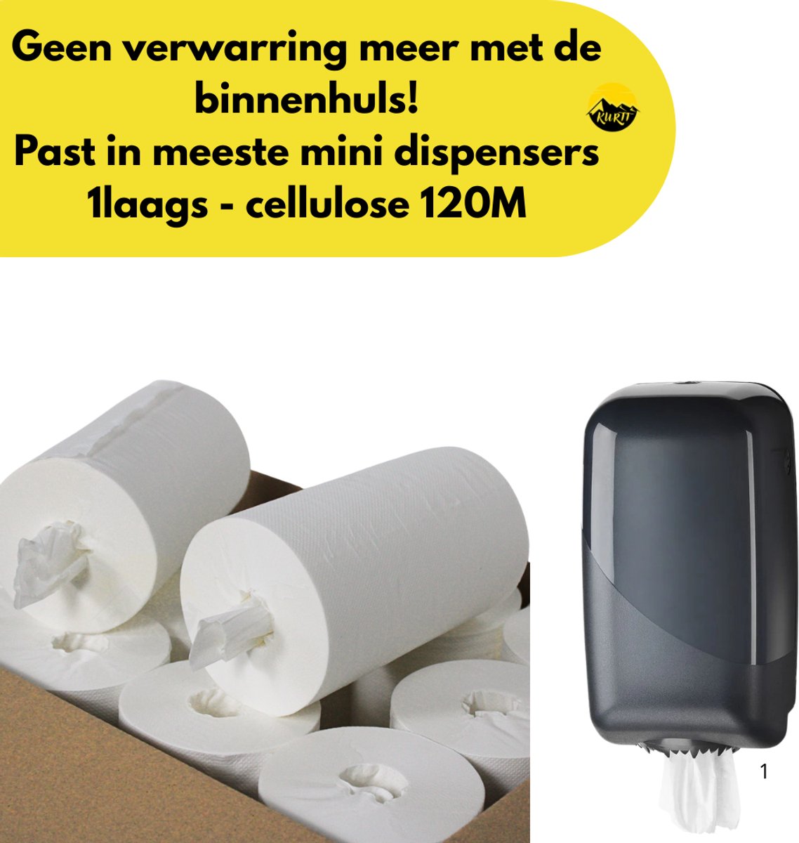 Mini Poetsrollen 120m Zonder Koker – 12 Stuks 1-Laags Geperforeerd – Goedkope Disposable