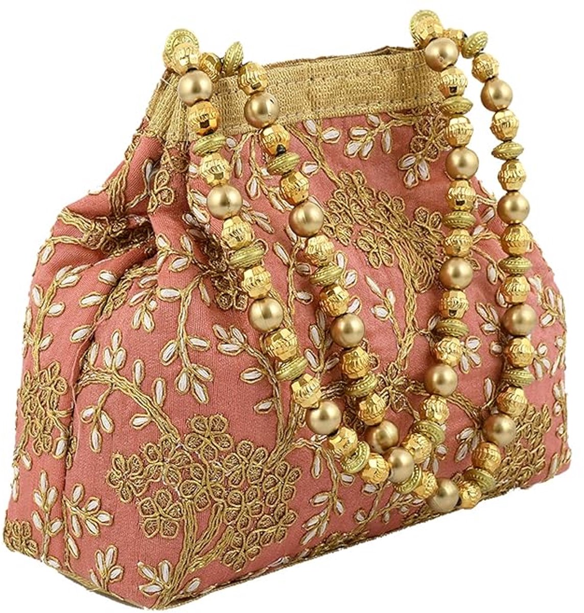 Dames Handtas- 21 x 8 x 18 cm - Vedantan -Katoensilk - Kleurrijk borduurwerk - Partij, Prom, Peach, Banket, Bruiloft - Feesten - Festival - Schattige - Avondtasje - PartyBag – Perzik