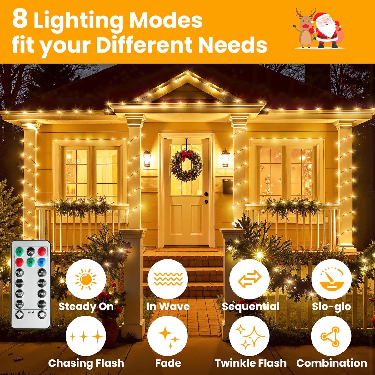 ANMI® LED Lichtslang 50 m – 500 LED Warm Wit – Kerstverlichting voor Kerstboom & Buiten – Waterdicht IP65 – 8 Lichtfuncties met Afstandsbediening - Decoratiesnoer voor Kerstmis Tuin Feest en Bruiloft – foto 3