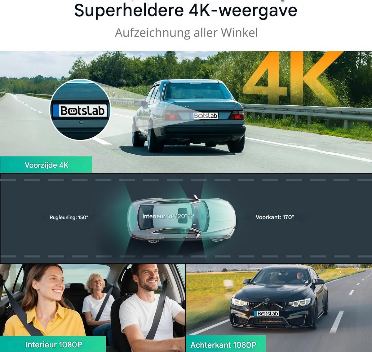 BOTSLAB 4K 3-Kanaals Dashcam Auto Voor Achter - 3-Kanaals 4K+1080P+1080P - GPS 5.8GHz WiFi Dashcam met - 128GB SD-kaart - 3.18" - Super Nachtzicht - WDR -G-sensor -loopopname -parkeermonitor- ADAS - dashcam voor auto – foto 6