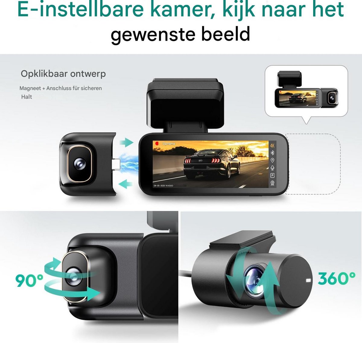 BOTSLAB 4K 3-Kanaals Dashcam Auto Voor Achter - 3-Kanaals 4K+1080P+1080P - GPS 5.8GHz WiFi Dashcam met - 128GB SD-kaart - 3.18" - Super Nachtzicht - WDR -G-sensor -loopopname -parkeermonitor- ADAS - dashcam voor auto – foto 7
