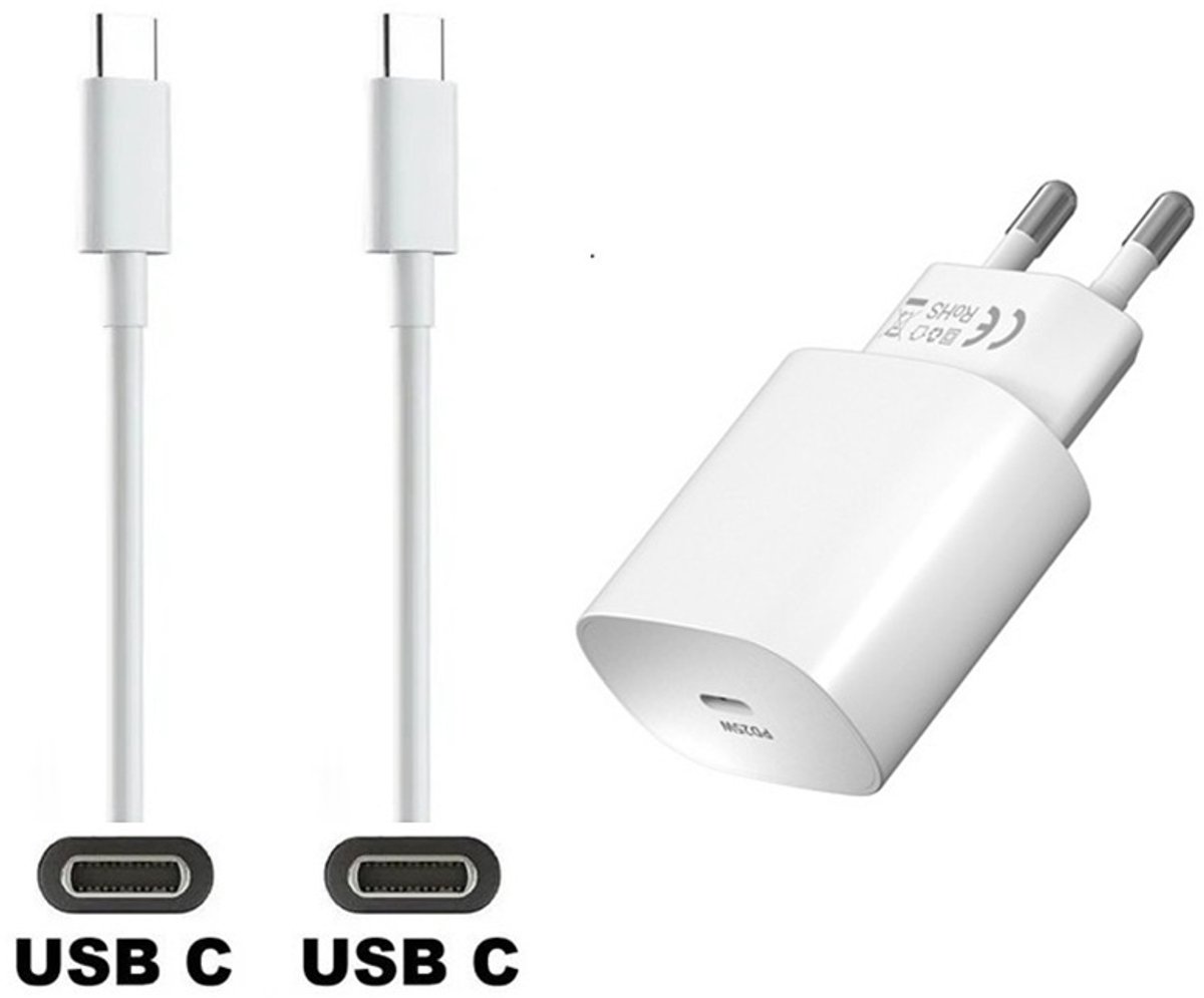 OneOne 25W super snellader + 1,5m sterke OneOne USB C naar C kabel. PD lader. Universele oplader adapter